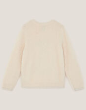 Bear Embellished Fuzzy Jumper, Ivory (IVORY), large