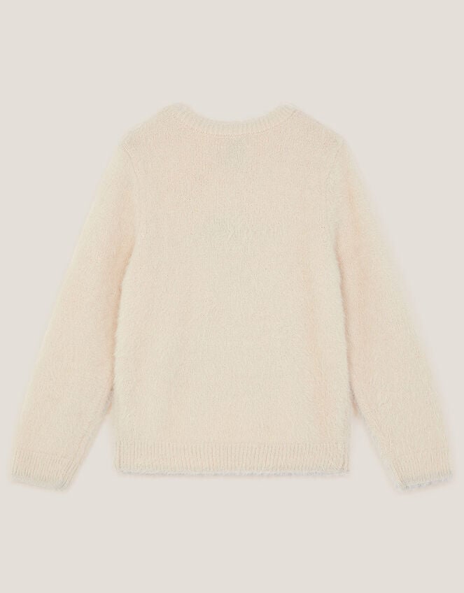 Bear Embellished Fuzzy Jumper, Ivory (IVORY), large