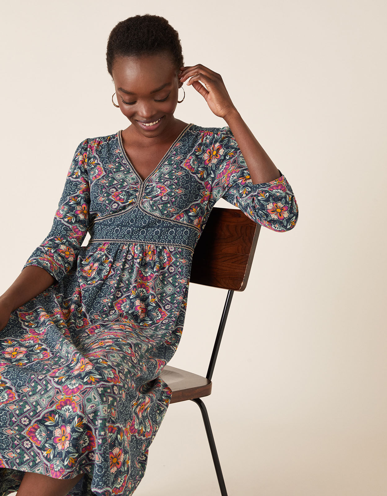 Julianna Heritage Print Dress with Organic Cotton Blue Day Dresses Monsoon Global