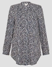 Molly Abstract Print Pintuck Blouse, Blue (NAVY), large
