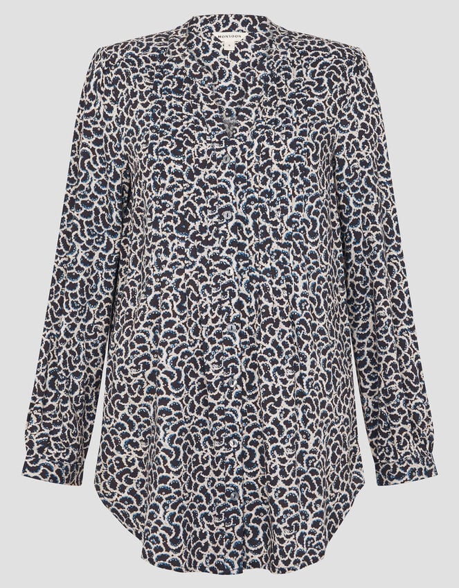 Molly Abstract Print Pintuck Blouse, Blue (NAVY), large