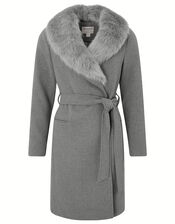 Faux Fur Collar Coat in Wool Blend, Grey (GREY), large