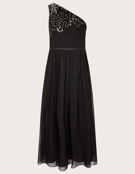 Scatter Sequin One-Shoulder Prom Dress Black, Black (BLACK), large