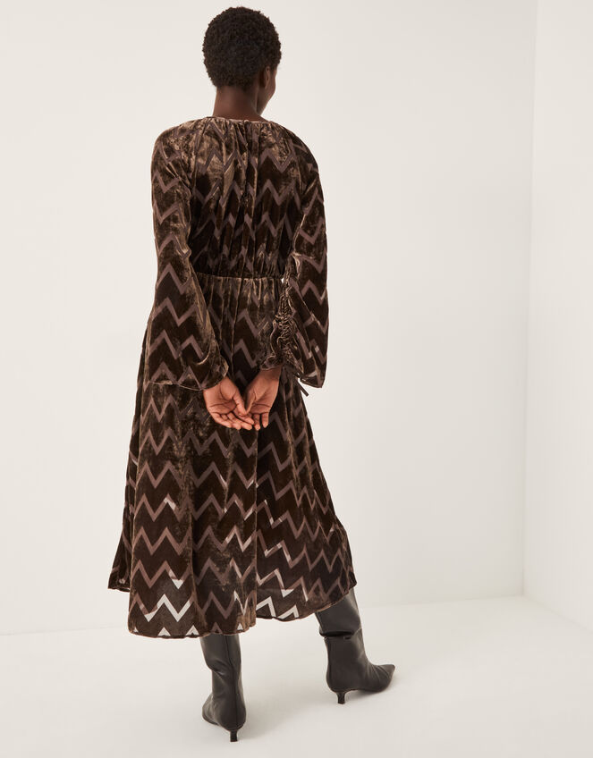 Keisha Geometric Velvet Midi Dress, Brown (CHOCOLATE), large