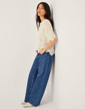 Clara Sheer Embroidered Top, Ivory (IVORY), large