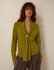 Tilly Neck Tie Jumper, Green (OLIVE), large