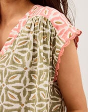 Elma Sleeveless Print Top, Green (KHAKI), large