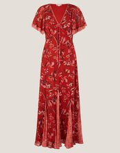 Tallie Floral Cape Maxi Dress, Orange (RUST), large