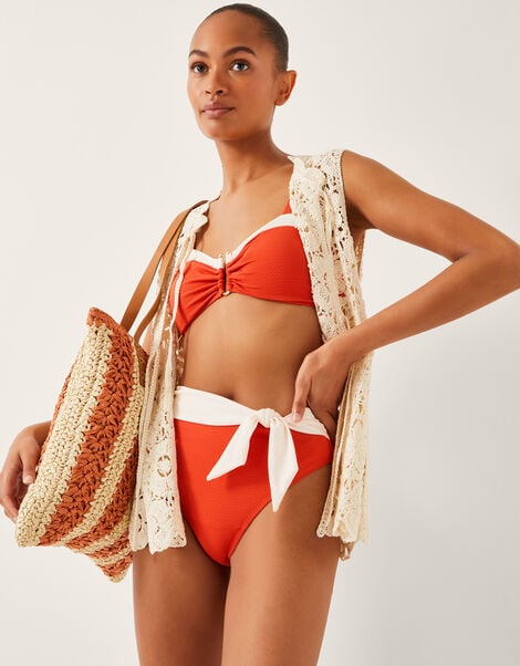 Sabrina Two Tone High Waist Bikini Bottoms, Orange (RUST), large