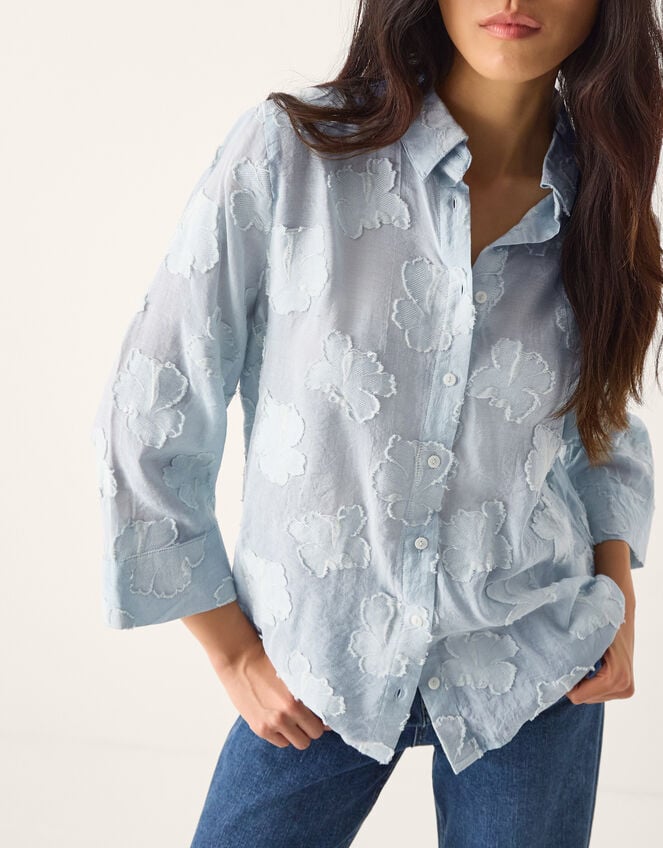 Ayla Floral Jacquard Shirt, Blue (BLUE), large