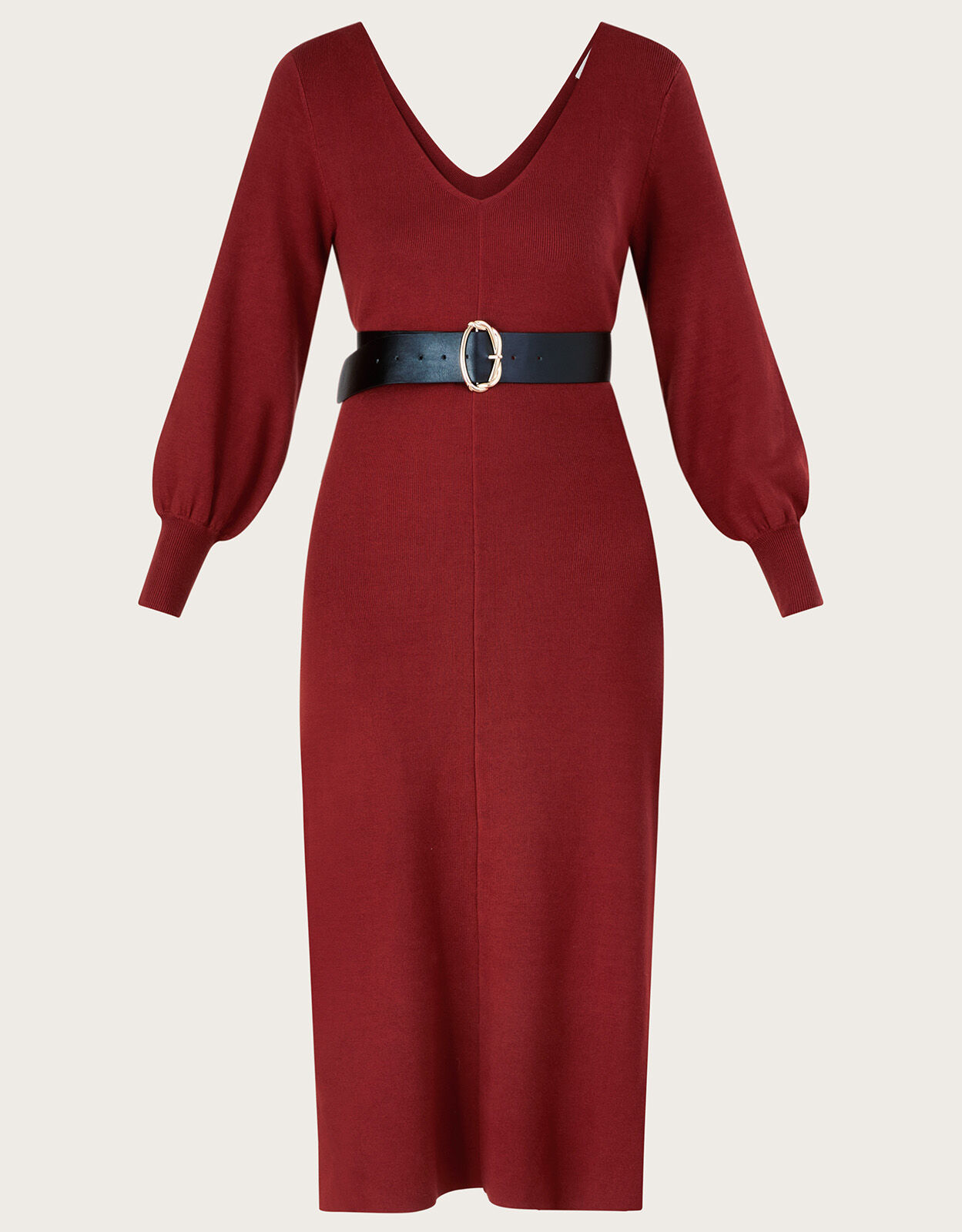 V Neck Belted Knit Maxi Dress Orange