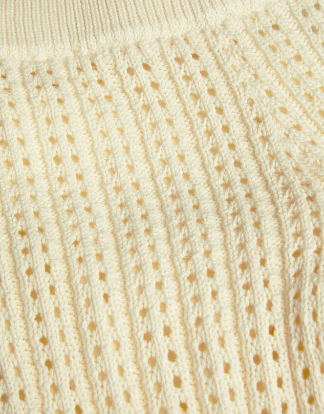 Embroidered Crochet Knit Trousers, Ivory (IVORY), large