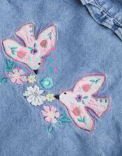 Embroidered Denim Bomber Jacket, Blue (BLUE), large