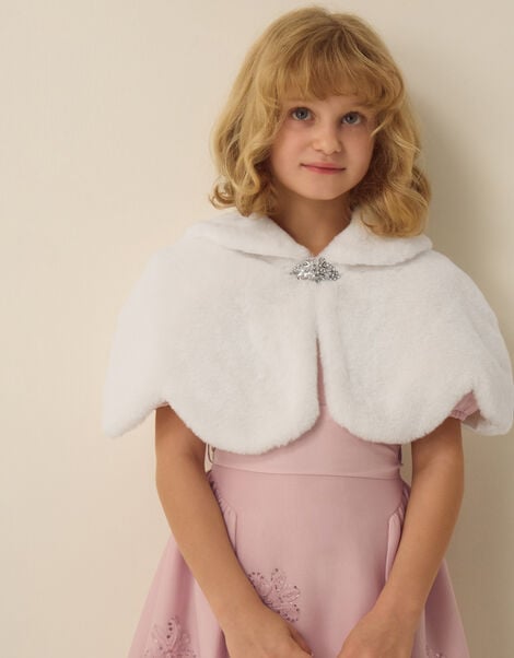 Scallop Faux Fur Cape, Ivory (IVORY), large