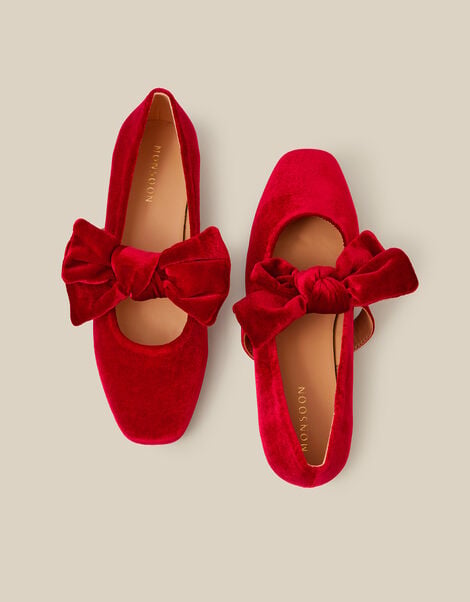 Jolie Velvet Mary Jane Ballet Flats, Red (RED), large