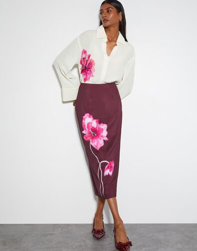 Elizabeth Floral Midi Skirt, Red (BURGUNDY), large