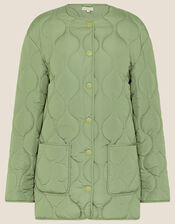 Octavia Quilted Short Coat with Recycled Polyester, Green (KHAKI), large