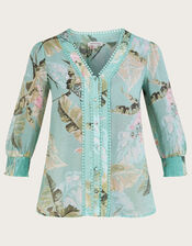 Clara Palm Print Blouse, Green (SAGE), large
