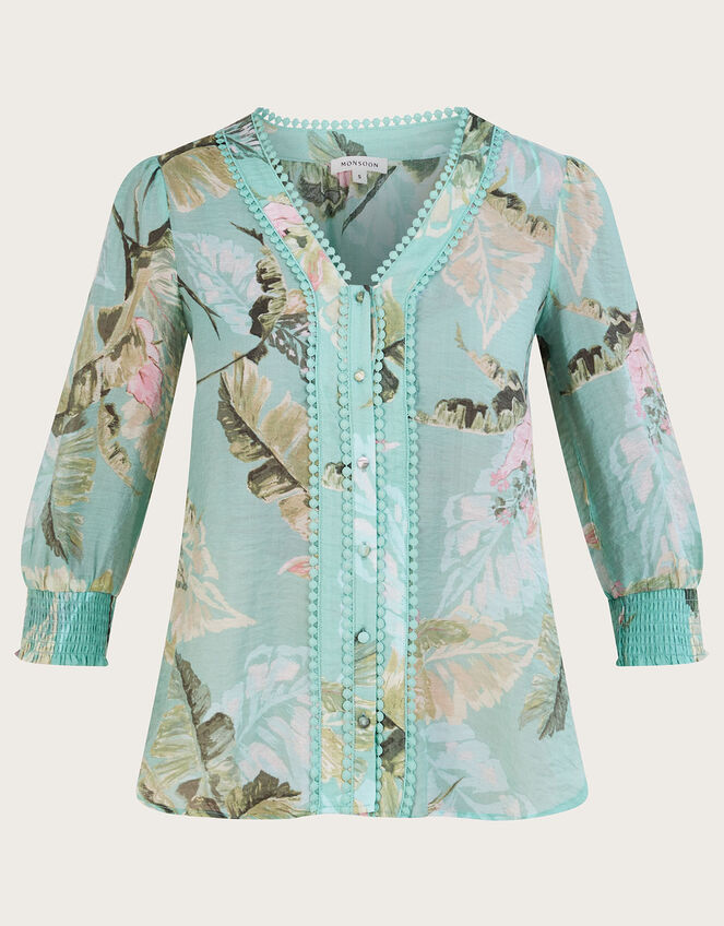 Clara Palm Print Blouse, Green (SAGE), large