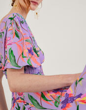Calypso Print Midi Dress in Sustainable Viscose, Purple (LILAC), large
