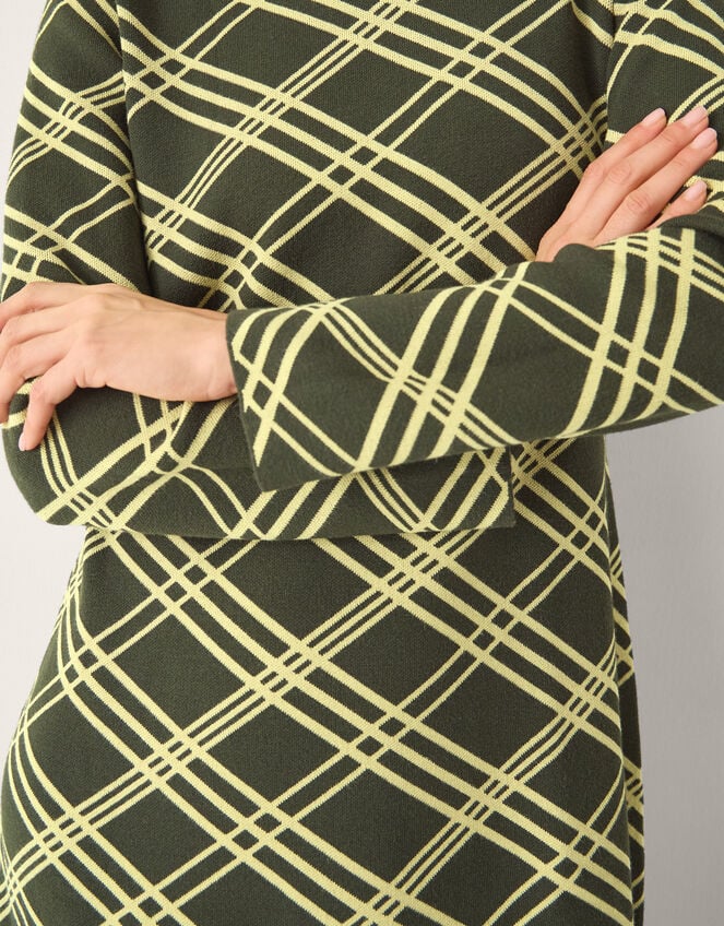 Claudia Check Knit Midi Dress, Green (GREEN), large