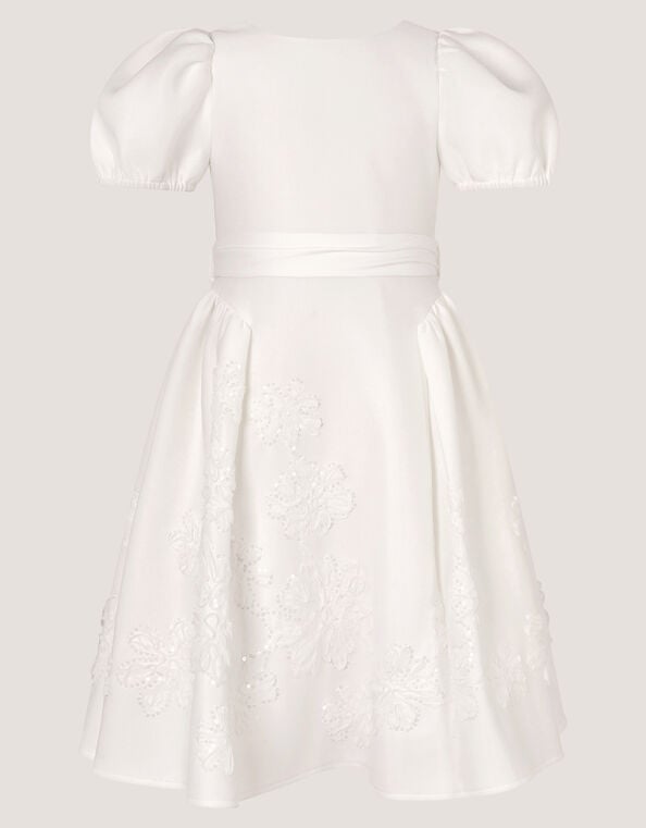 Puff Sleeve Floral Embellished Party Dress, Ivory (IVORY), large
