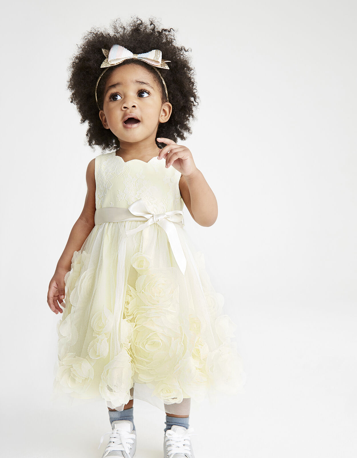 Baby Macaroon Occasion Dress with 3D Flowers Yellow Baby Girl