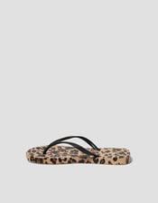 Leopard Print Flip Flops, Natural (NEUTRAL), large