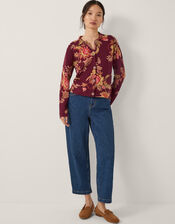 Yasmina Floral Collar Cardigan, Red (BERRY), large
