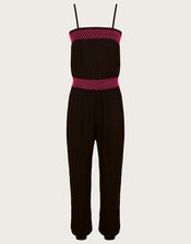 Contrast Stitch Jumpsuit , Black (BLACK), large