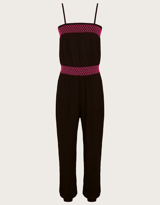 Contrast Stitch Jumpsuit , Black (BLACK), large
