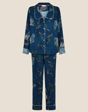 Feather Print Pyjama Set in Sustainable Viscose, Teal (TEAL), large