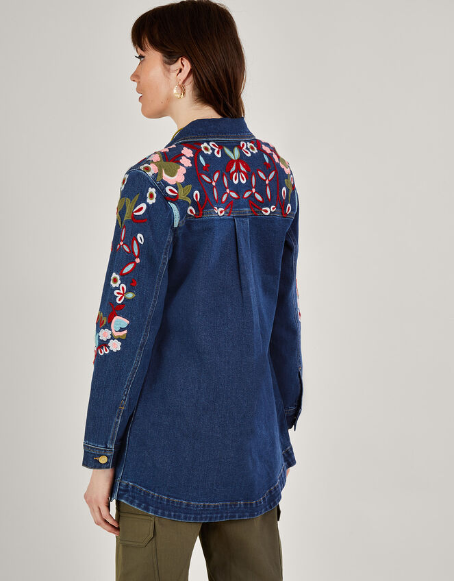Mindy Embroidered Longline Denim Jacket, Blue (DENIM BLUE), large