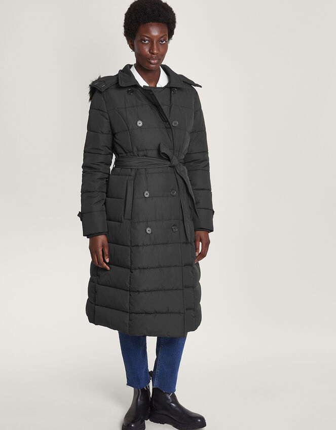 Roxy Padded Belted Coat with Recycled Polyester, Black (BLACK), large