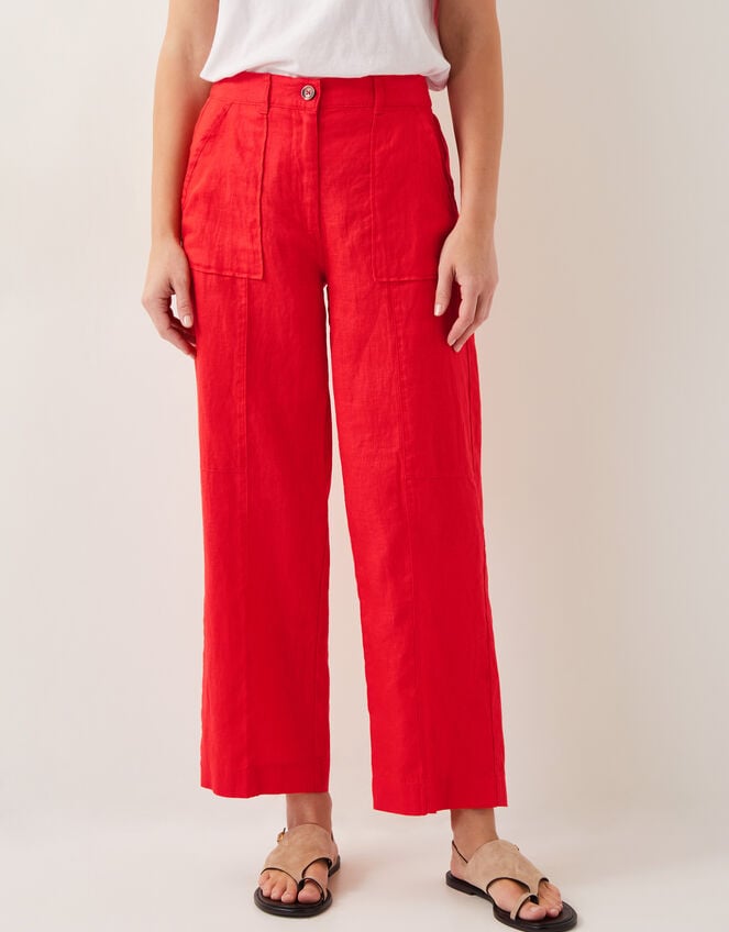 Jolie Regular Linen Wide Leg Trousers, Orange (CORAL), large