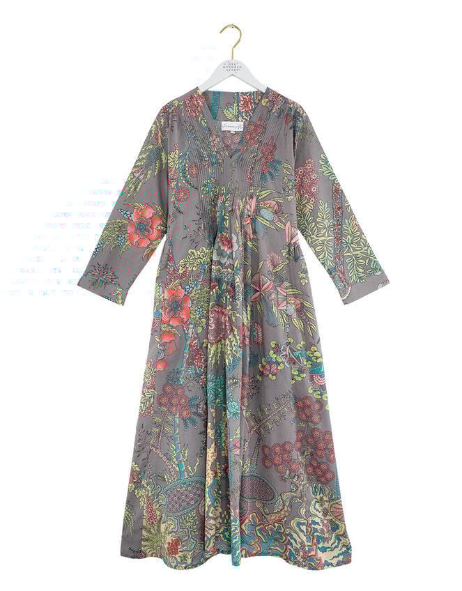 One Hundred Stars Boho Garden Print Maxi Dress, Grey (GREY), large