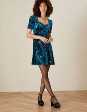 Rowan Paisley Short Velvet Dress , Teal (TEAL), large