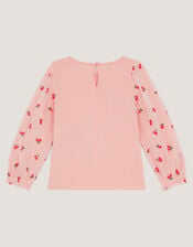 Mon Cheri Mesh Sleeve Top, Pink (PINK), large
