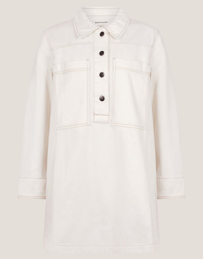 Nara Denim Tunic Shirt Dress, Ecru (ECRU), large