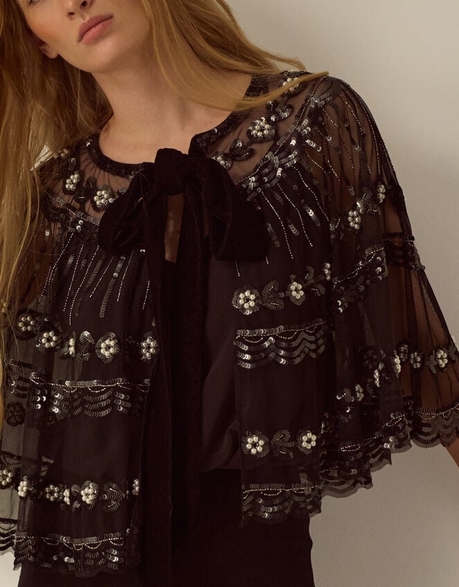 Monsoon x Queens of Archive Jerry Short Sequin Embellished Cape​, , large