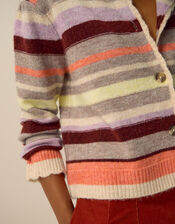 Sienna Stripe Crew Neck Cardigan, Mink (MINK), large