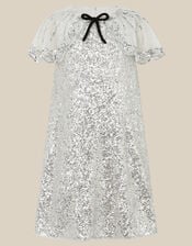 Monsoon x Queens of Archive Cape Sleeve Sequin Party Dress, Silver (SILVER), large