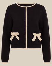 Monsoon x Queens of Archive Paris Round Neck Bow Contrast Cardigan​, Black (BLACK), large