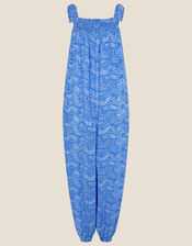 Tie-Shoulder Printed Jumpsuit in LENZING™ ECOVERO™ , Blue (BLUE), large