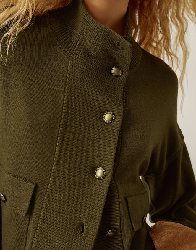 Naya High Neck Knitted Jacket, Green (KHAKI), large