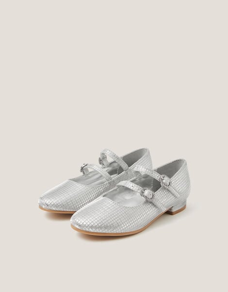 Metallic Double Strap Flats, Silver (SILVER), large