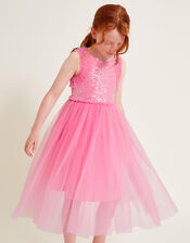 Priscilla Sequin Ruffle Dress, Pink (BRIGHT PINK), large