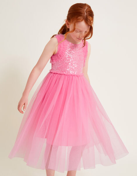 Priscilla Sequin Ruffle Dress, Pink (BRIGHT PINK), large