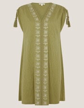 Julie Embroidered Mini Kaftan Dress, Green (KHAKI), large