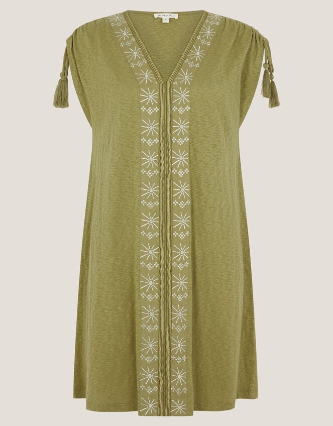 Julie Embroidered Mini Kaftan Dress, Green (KHAKI), large